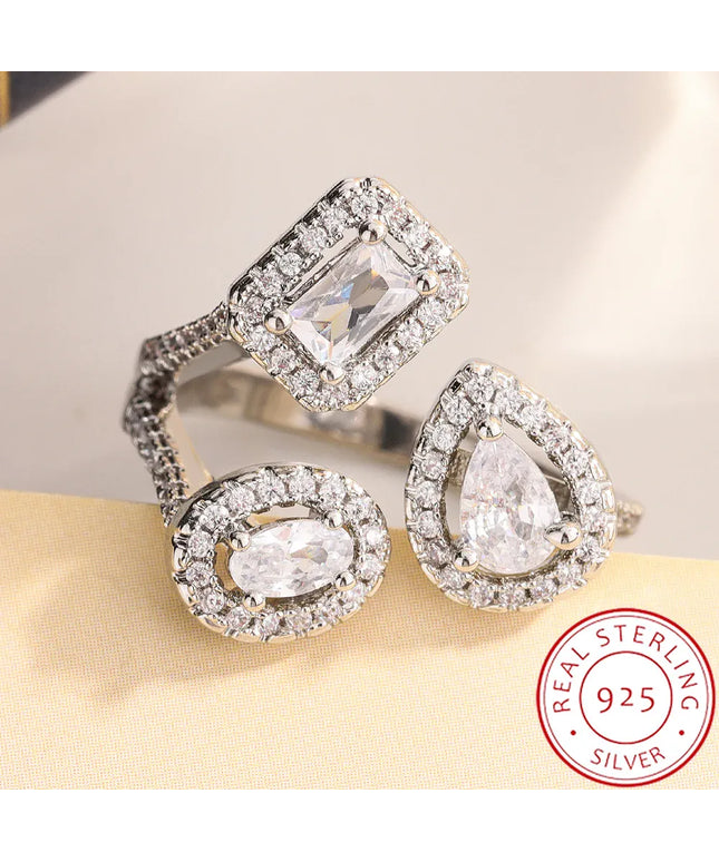 KissICON resizable 2025 New Women's Geometric Ring - High-quality Full-cubic Zircon Women's Ring with Adjustable Opening, Party Jewelry