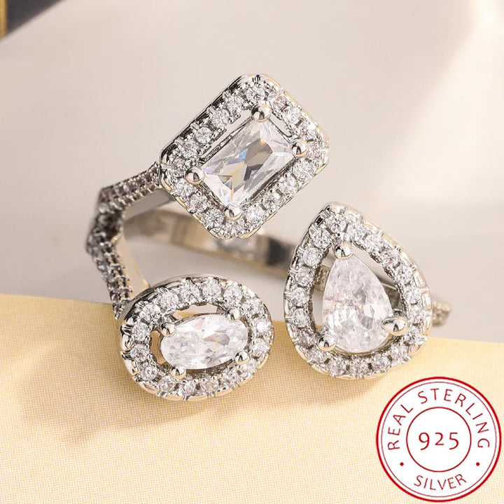 2025 New Women's Geometric Ring - High-quality Full-cubic Zircon Women's Ring with Adjustable Opening, Party Jewelry