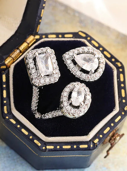 KissICON resizable 2025 New Women's Geometric Ring - High-quality Full-cubic Zircon Women's Ring with Adjustable Opening, Party Jewelry