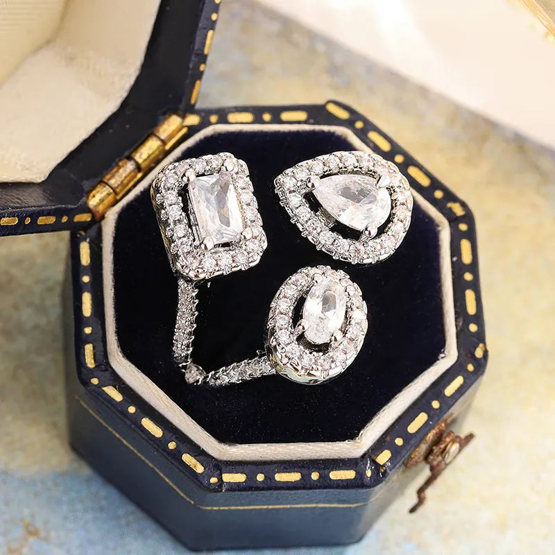 KissICON resizable 2025 New Women's Geometric Ring - High-quality Full-cubic Zircon Women's Ring with Adjustable Opening, Party Jewelry