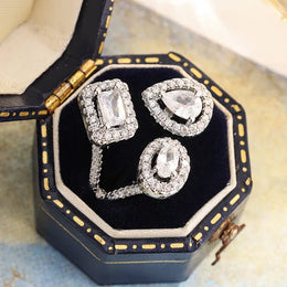 KissICON resizable 2025 New Women's Geometric Ring - High-quality Full-cubic Zircon Women's Ring with Adjustable Opening, Party Jewelry