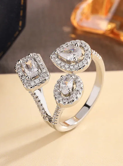 KissICON resizable 2025 New Women's Geometric Ring - High-quality Full-cubic Zircon Women's Ring with Adjustable Opening, Party Jewelry