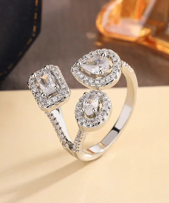KissICON resizable 2025 New Women's Geometric Ring - High-quality Full-cubic Zircon Women's Ring with Adjustable Opening, Party Jewelry