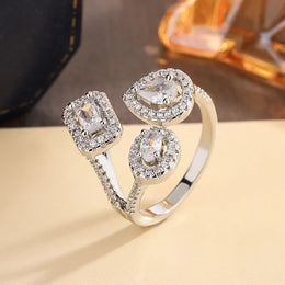KissICON resizable 2025 New Women's Geometric Ring - High-quality Full-cubic Zircon Women's Ring with Adjustable Opening, Party Jewelry