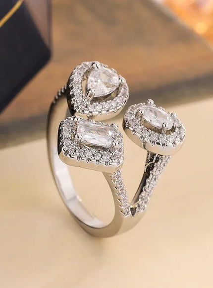 KissICON resizable 2025 New Women's Geometric Ring - High-quality Full-cubic Zircon Women's Ring with Adjustable Opening, Party Jewelry