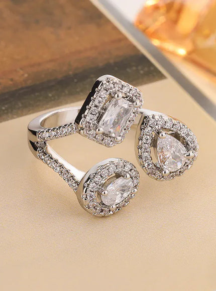 KissICON resizable 2025 New Women's Geometric Ring - High-quality Full-cubic Zircon Women's Ring with Adjustable Opening, Party Jewelry