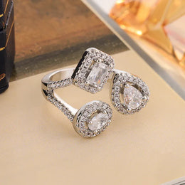 KissICON resizable 2025 New Women's Geometric Ring - High-quality Full-cubic Zircon Women's Ring with Adjustable Opening, Party Jewelry