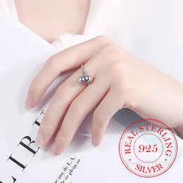 KissICON resizable 925 Sterling Silver Rings Double Jingling Bell