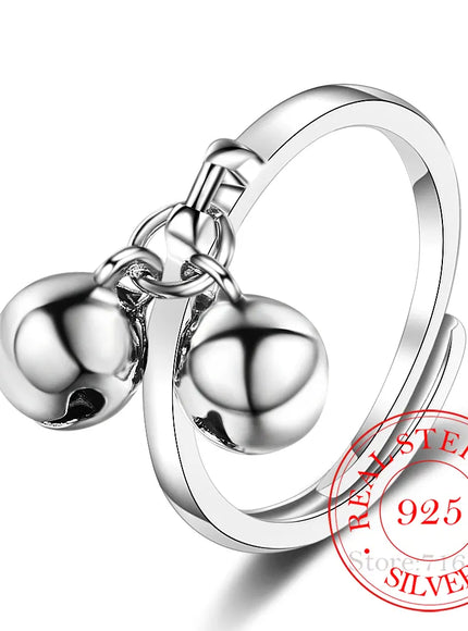 KissICON resizable 925 Sterling Silver Rings Double Jingling Bell