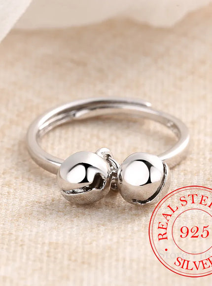 KissICON resizable 925 Sterling Silver Rings Double Jingling Bell