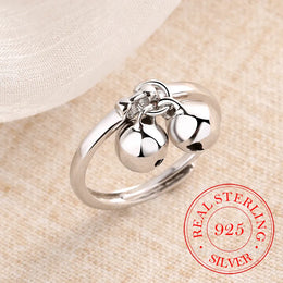 KissICON resizable 925 Sterling Silver Rings Double Jingling Bell