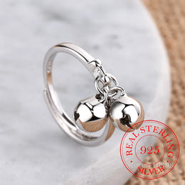 KissICON resizable 925 Sterling Silver Rings Double Jingling Bell