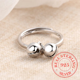 KissICON resizable 925 Sterling Silver Rings Double Jingling Bell