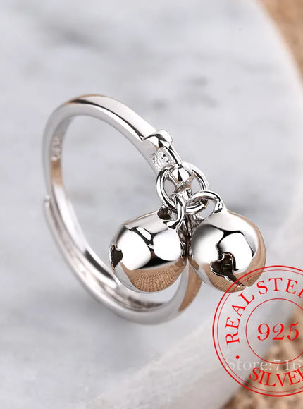 KissICON resizable 925 Sterling Silver Rings Double Jingling Bell