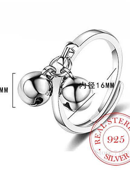 KissICON resizable 925 Sterling Silver Rings Double Jingling Bell