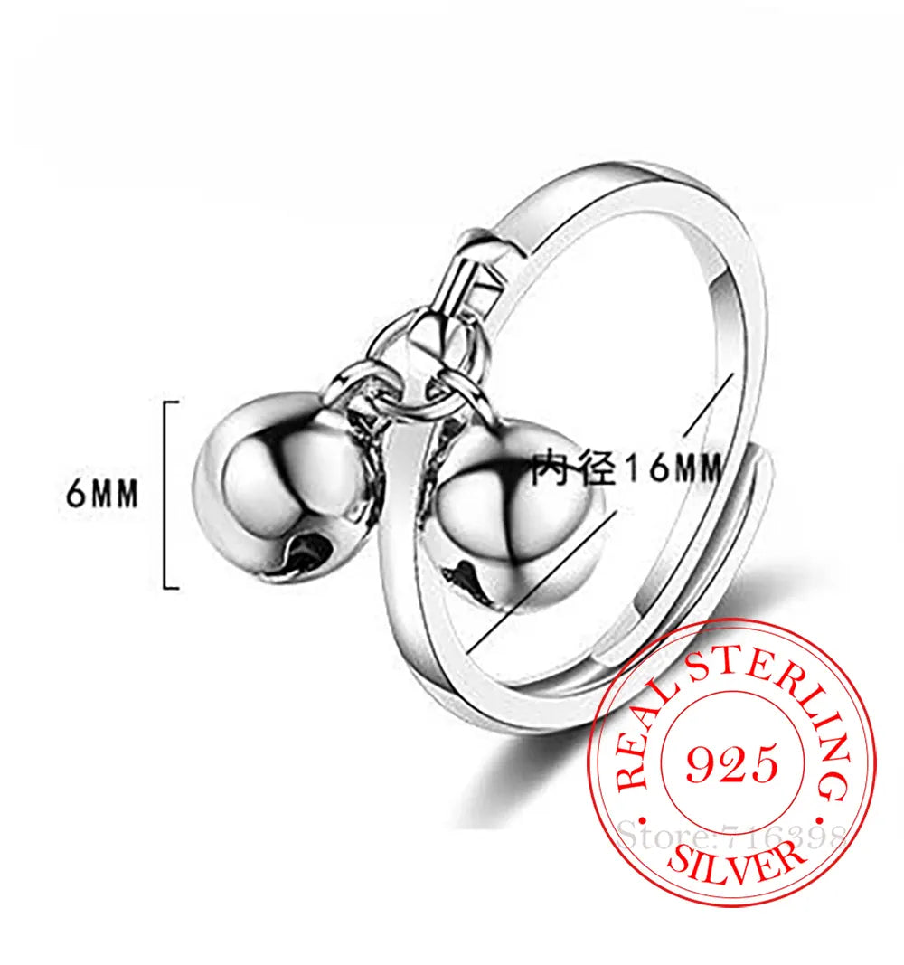 KissICON resizable 925 Sterling Silver Rings Double Jingling Bell