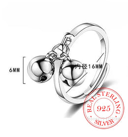 KissICON resizable 925 Sterling Silver Rings Double Jingling Bell