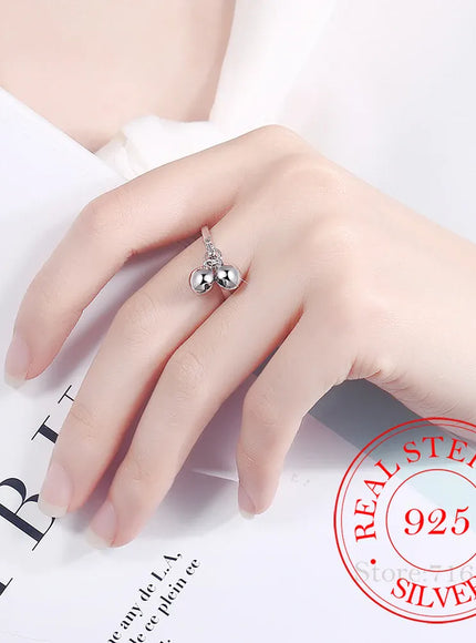 KissICON resizable 925 Sterling Silver Rings Double Jingling Bell