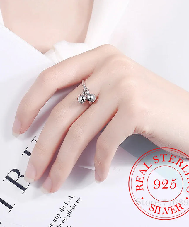 KissICON resizable 925 Sterling Silver Rings Double Jingling Bell