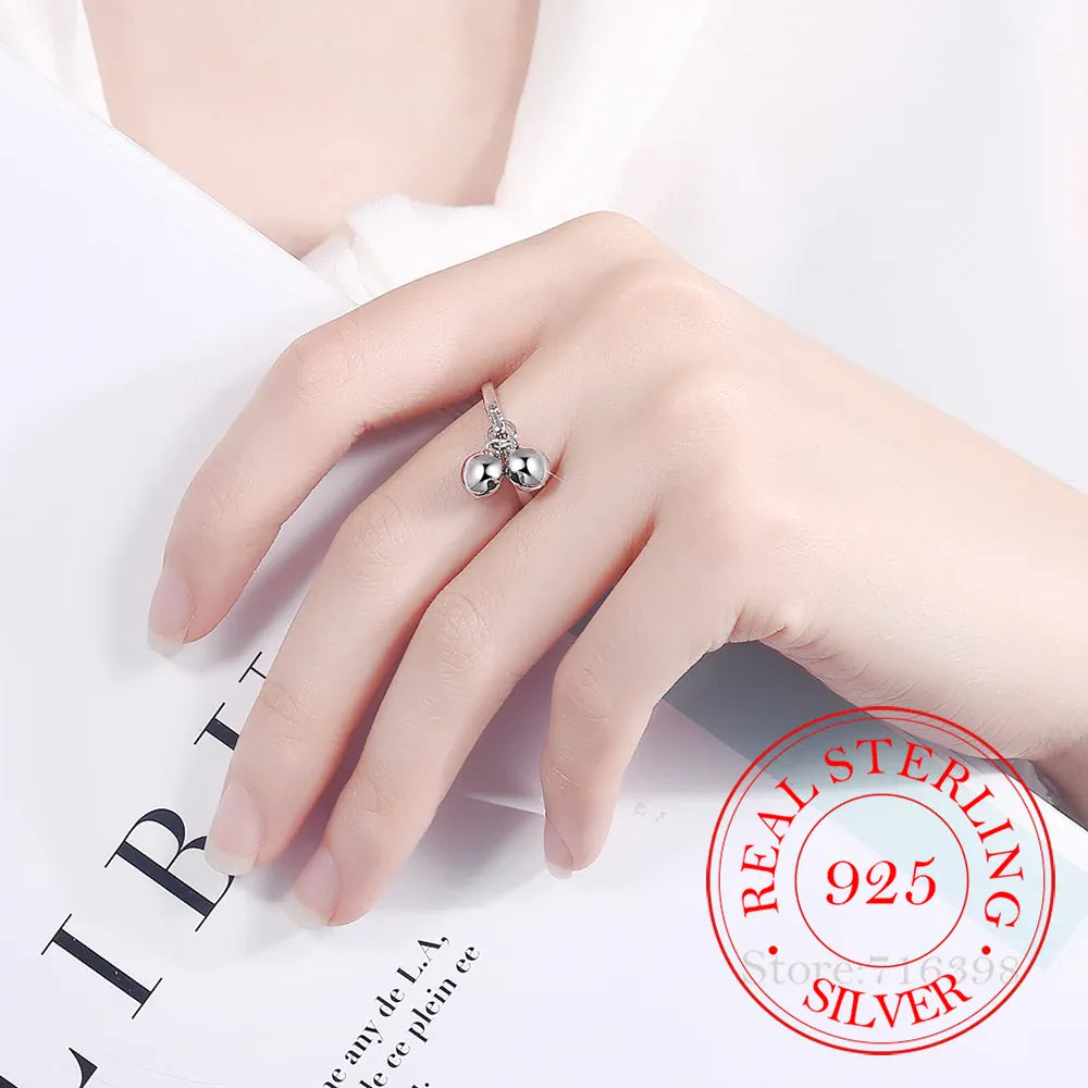 KissICON resizable 925 Sterling Silver Rings Double Jingling Bell