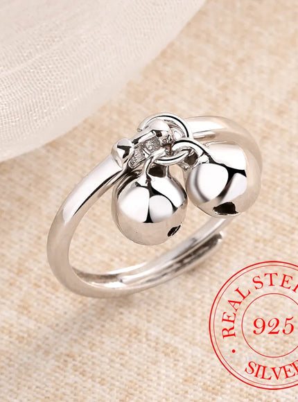KissICON resizable 925 Sterling Silver Rings Double Jingling Bell