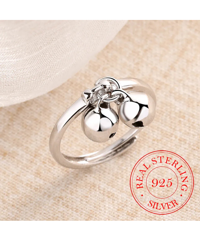 KissICON resizable 925 Sterling Silver Rings Double Jingling Bell