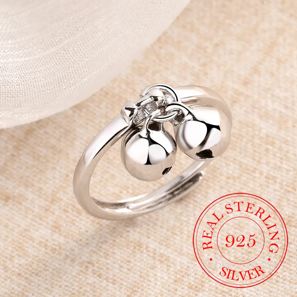 KissICON resizable 925 Sterling Silver Rings Double Jingling Bell