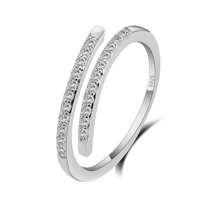 Elegant Adjustable Silver Ring – Sparkling Zircons