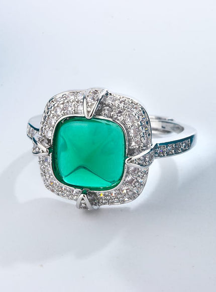KissICON resizable Exquisite 925 Silver Ring Women Green Cat Eye Zircon