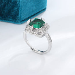 KissICON resizable Exquisite 925 Silver Ring Women Green Cat Eye Zircon