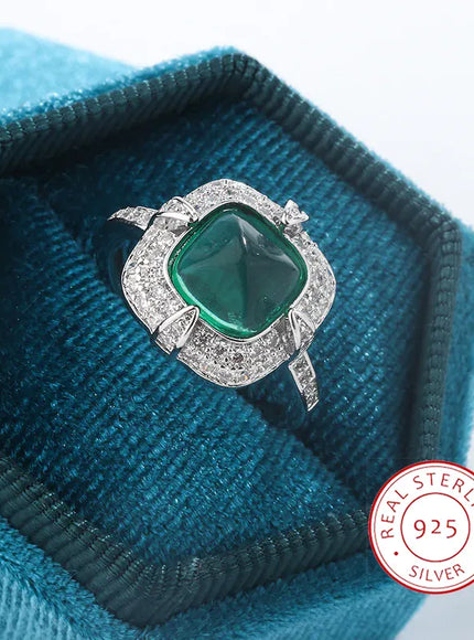 KissICON resizable Exquisite 925 Silver Ring Women Green Cat Eye Zircon