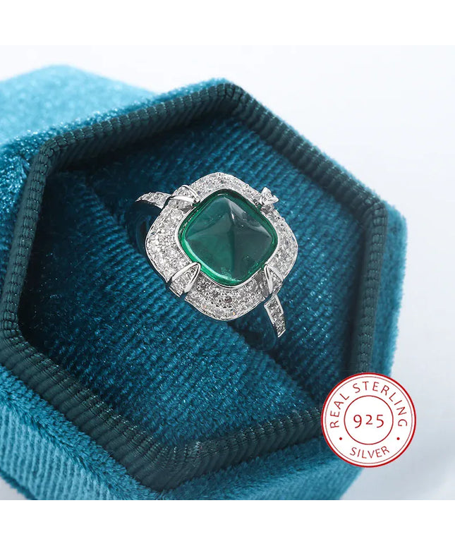 KissICON resizable Exquisite 925 Silver Ring Women Green Cat Eye Zircon