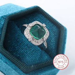 KissICON resizable Exquisite 925 Silver Ring Women Green Cat Eye Zircon