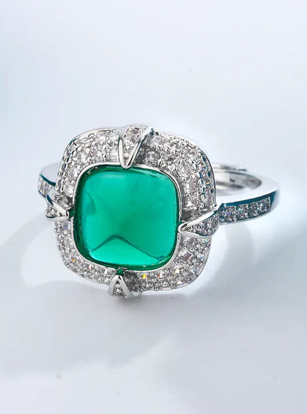 KissICON resizable Exquisite 925 Silver Ring Women Green Cat Eye Zircon