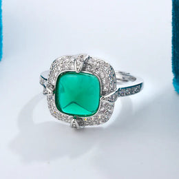 KissICON resizable Exquisite 925 Silver Ring Women Green Cat Eye Zircon
