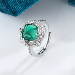 KissICON resizable Exquisite 925 Silver Ring Women Green Cat Eye Zircon