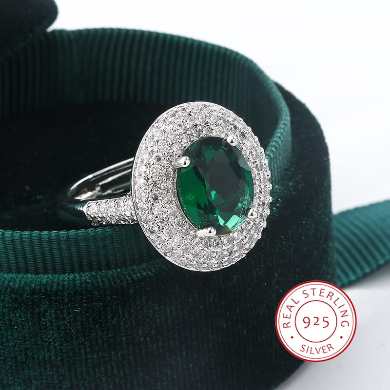 KissICON resizable High Quality 925 Silver Plated Zircon Rings for Women Fashion Green Zircon Jewelry Party Ring Exquisite Wedding Bridal Jewelry