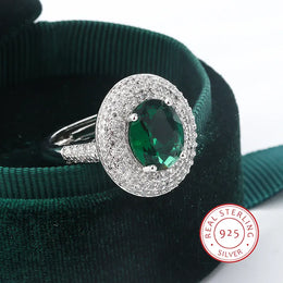 KissICON resizable High Quality 925 Silver Plated Zircon Rings for Women Fashion Green Zircon Jewelry Party Ring Exquisite Wedding Bridal Jewelry