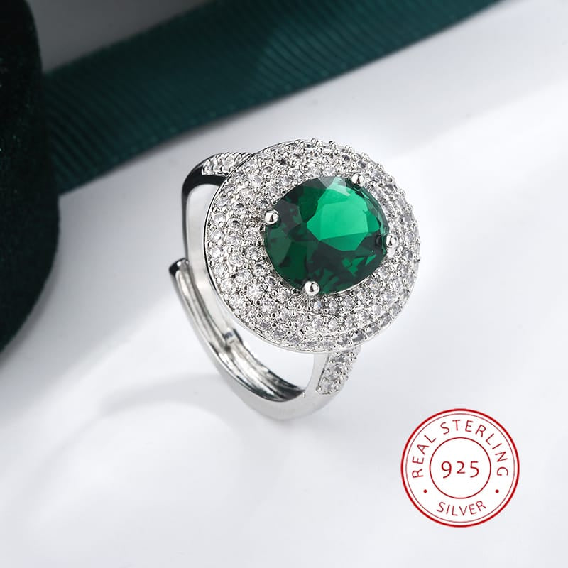KissICON resizable High Quality 925 Silver Plated Zircon Rings for Women Fashion Green Zircon Jewelry Party Ring Exquisite Wedding Bridal Jewelry