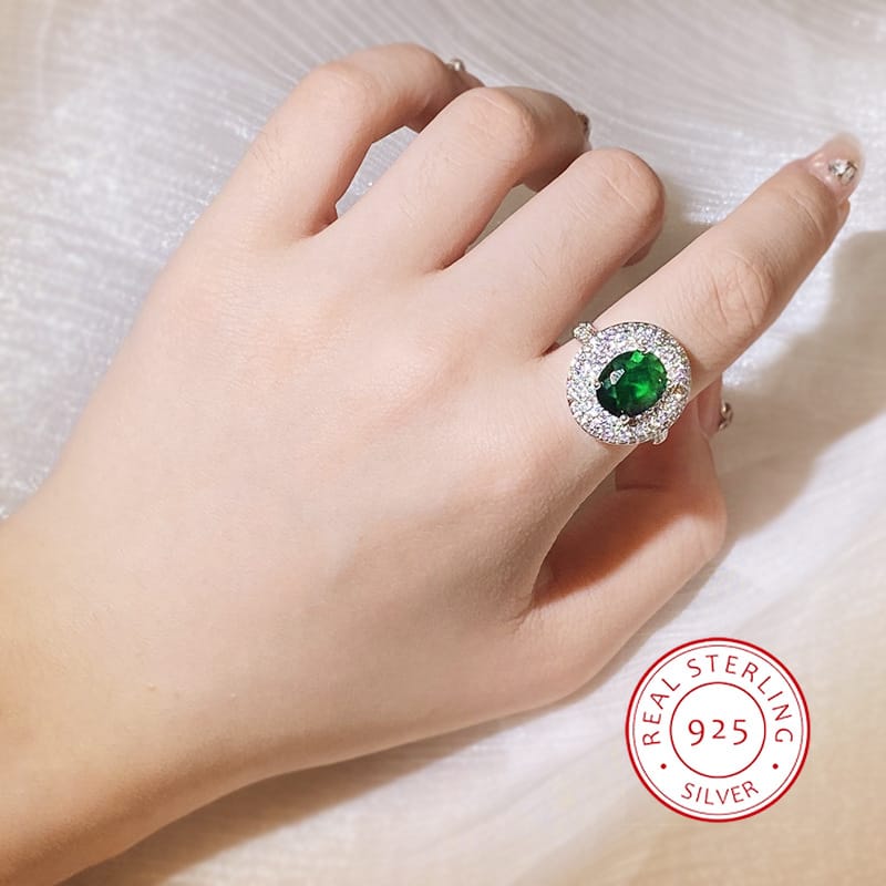 KissICON resizable High Quality 925 Silver Plated Zircon Rings for Women Fashion Green Zircon Jewelry Party Ring Exquisite Wedding Bridal Jewelry