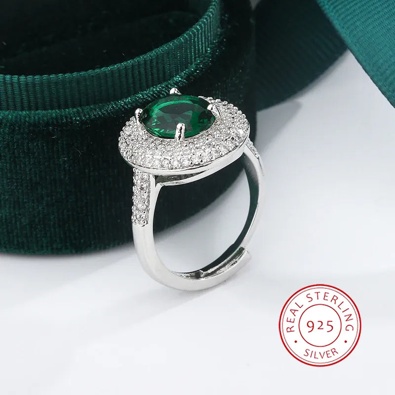 KissICON resizable High Quality 925 Silver Plated Zircon Rings for Women Fashion Green Zircon Jewelry Party Ring Exquisite Wedding Bridal Jewelry