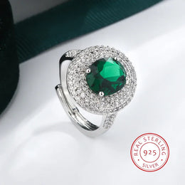KissICON resizable High Quality 925 Silver Plated Zircon Rings for Women Fashion Green Zircon Jewelry Party Ring Exquisite Wedding Bridal Jewelry