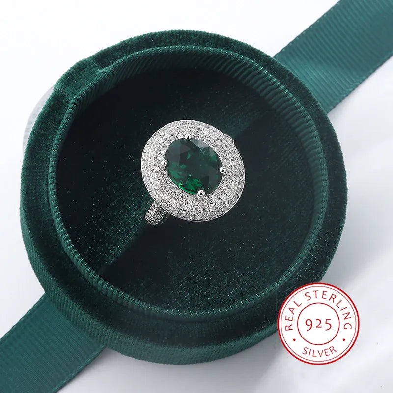 KissICON resizable High Quality 925 Silver Plated Zircon Rings for Women Fashion Green Zircon Jewelry Party Ring Exquisite Wedding Bridal Jewelry