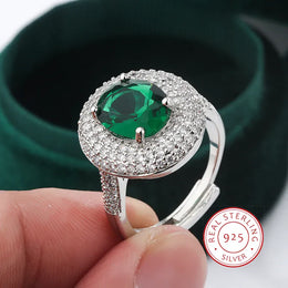 KissICON resizable High Quality 925 Silver Plated Zircon Rings for Women Fashion Green Zircon Jewelry Party Ring Exquisite Wedding Bridal Jewelry