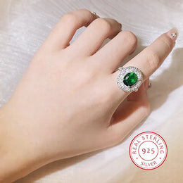 KissICON resizable High Quality 925 Silver Plated Zircon Rings for Women Fashion Green Zircon Jewelry Party Ring Exquisite Wedding Bridal Jewelry
