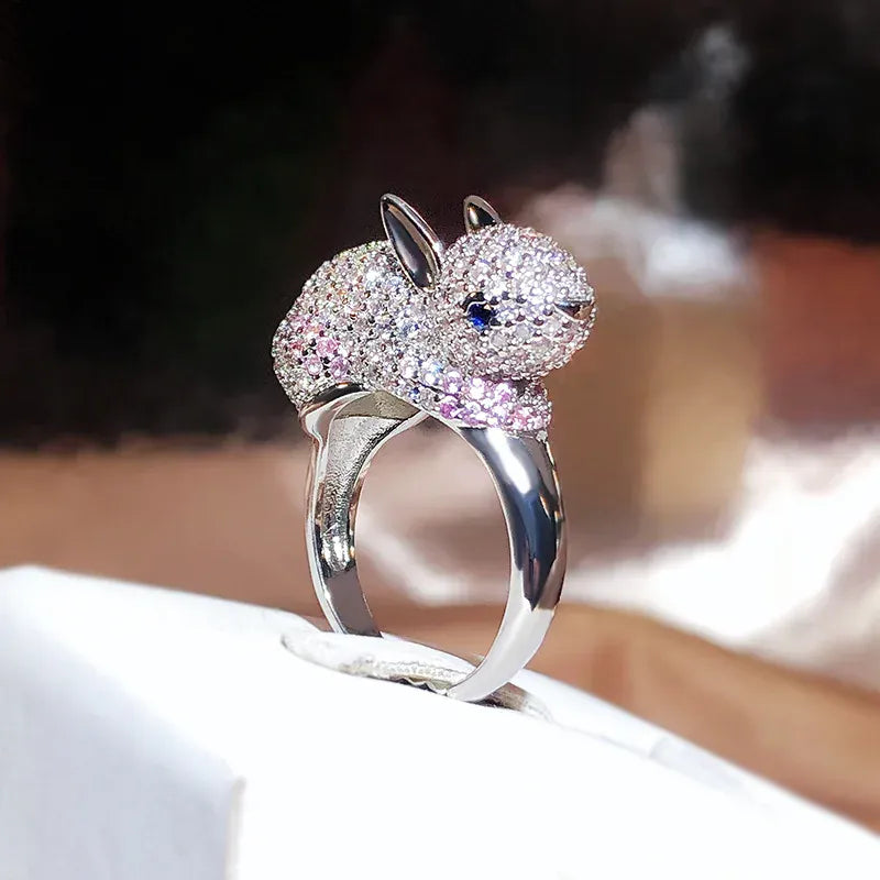 KissICON resizable KissIcon 2024 Zircon Rabbit Ring - Silver Plated Giftable