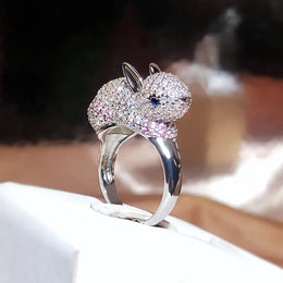 KissICON resizable KissIcon 2024 Zircon Rabbit Ring - Silver Plated Giftable