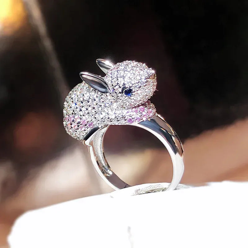 KissICON resizable KissIcon 2024 Zircon Rabbit Ring - Silver Plated Giftable