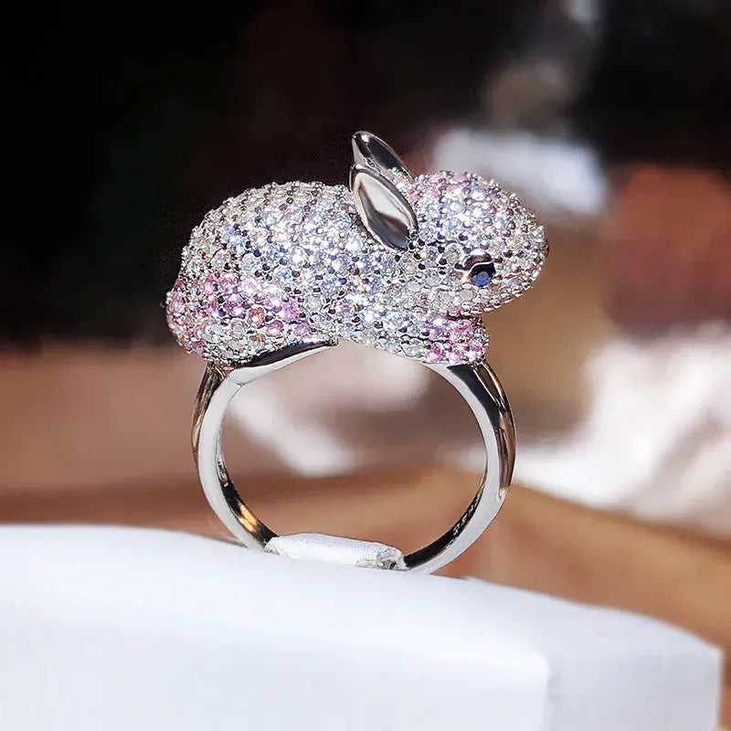 KissICON resizable KissIcon 2024 Zircon Rabbit Ring - Silver Plated Giftable
