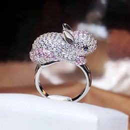 KissICON resizable KissIcon 2024 Zircon Rabbit Ring - Silver Plated Giftable